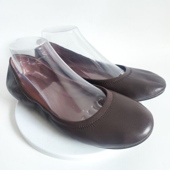 Lucky Brand Chocolate Brown Ballet Flats Size 9 Lace-up Back Coquette Minimalist - Picture 1 of 11